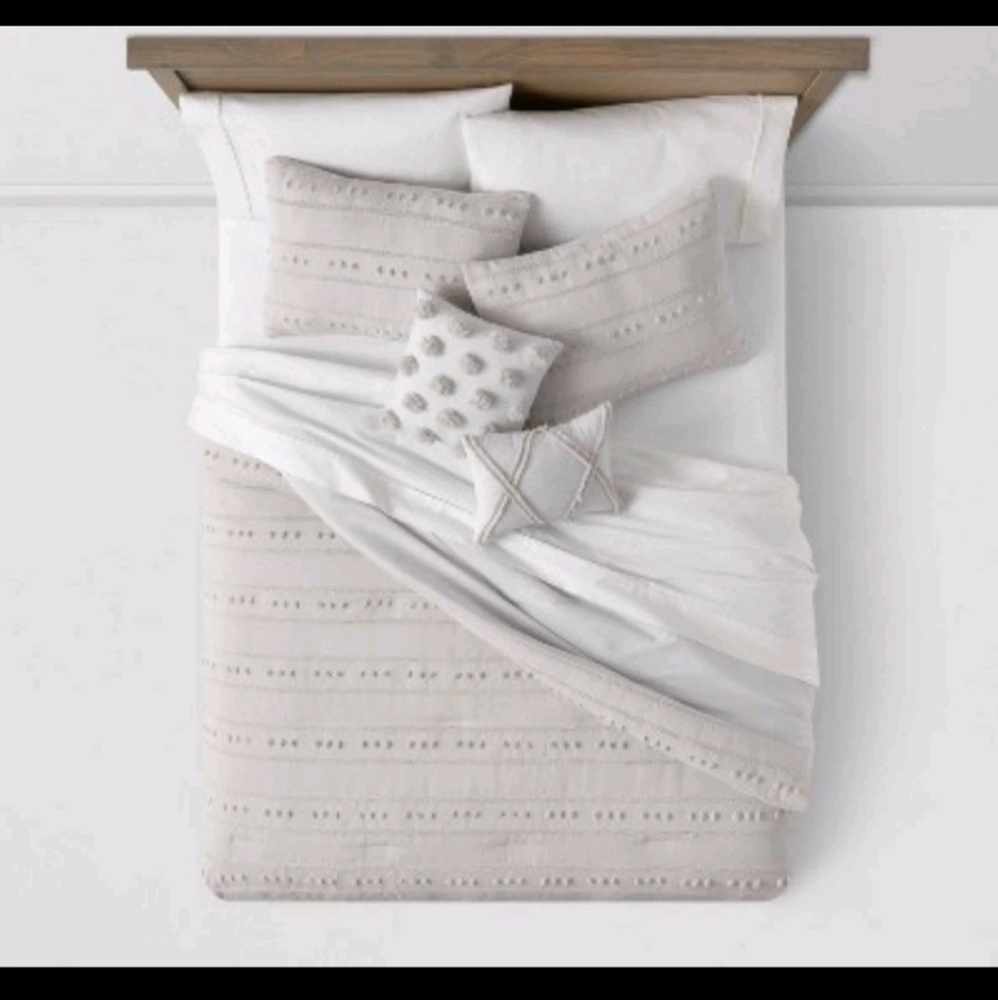 Threshold 5pc Full/Queen Clipped Stripe Dot Comforter Bedding Set Gray New!